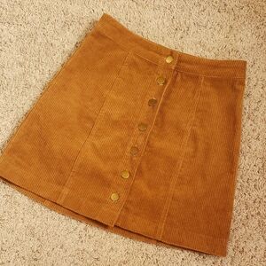 Corduroy Button-Front Skirt in Tan
